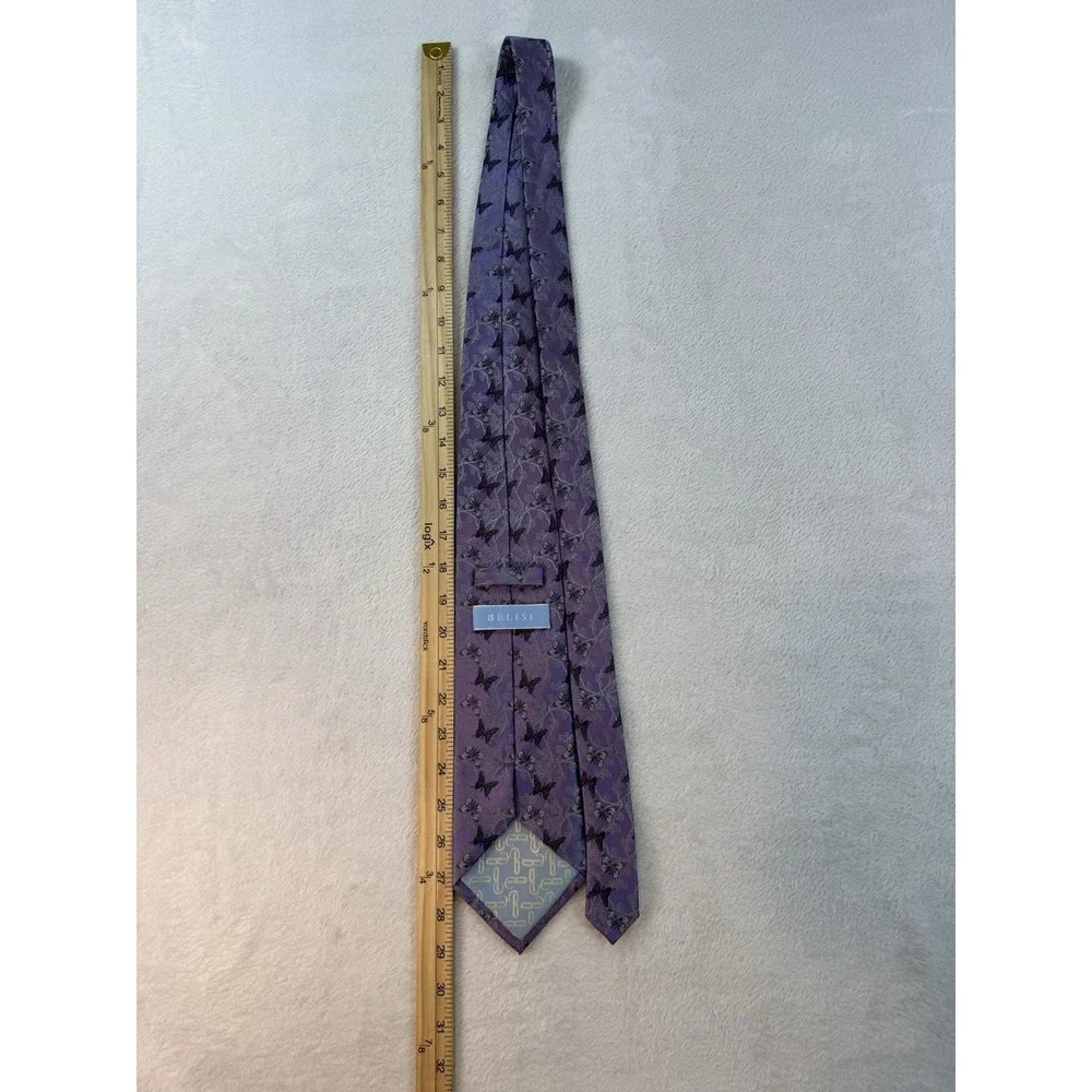 Belisi 100% Silk Handmade Tie Purple Butterflies Mens Necktie Work‎ Casual Party